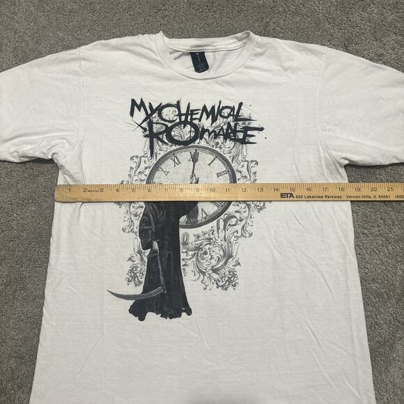 My Chemical Romance Shirt Mens Size Medium White Romance Grim Reaper Clock - Picture 3 of 5